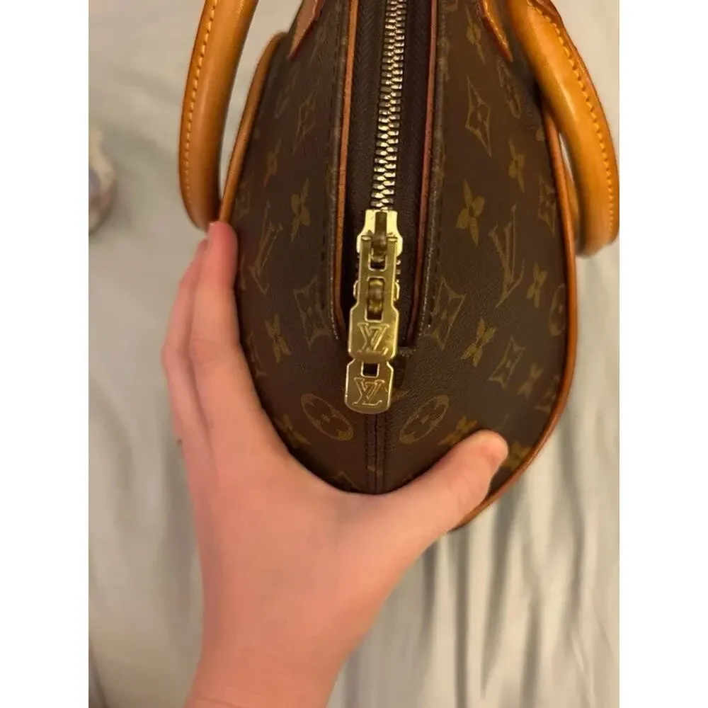 Louis Vuitton Monogram Coated Top Handle Satchel Brown Tan Zip Gold Hardware